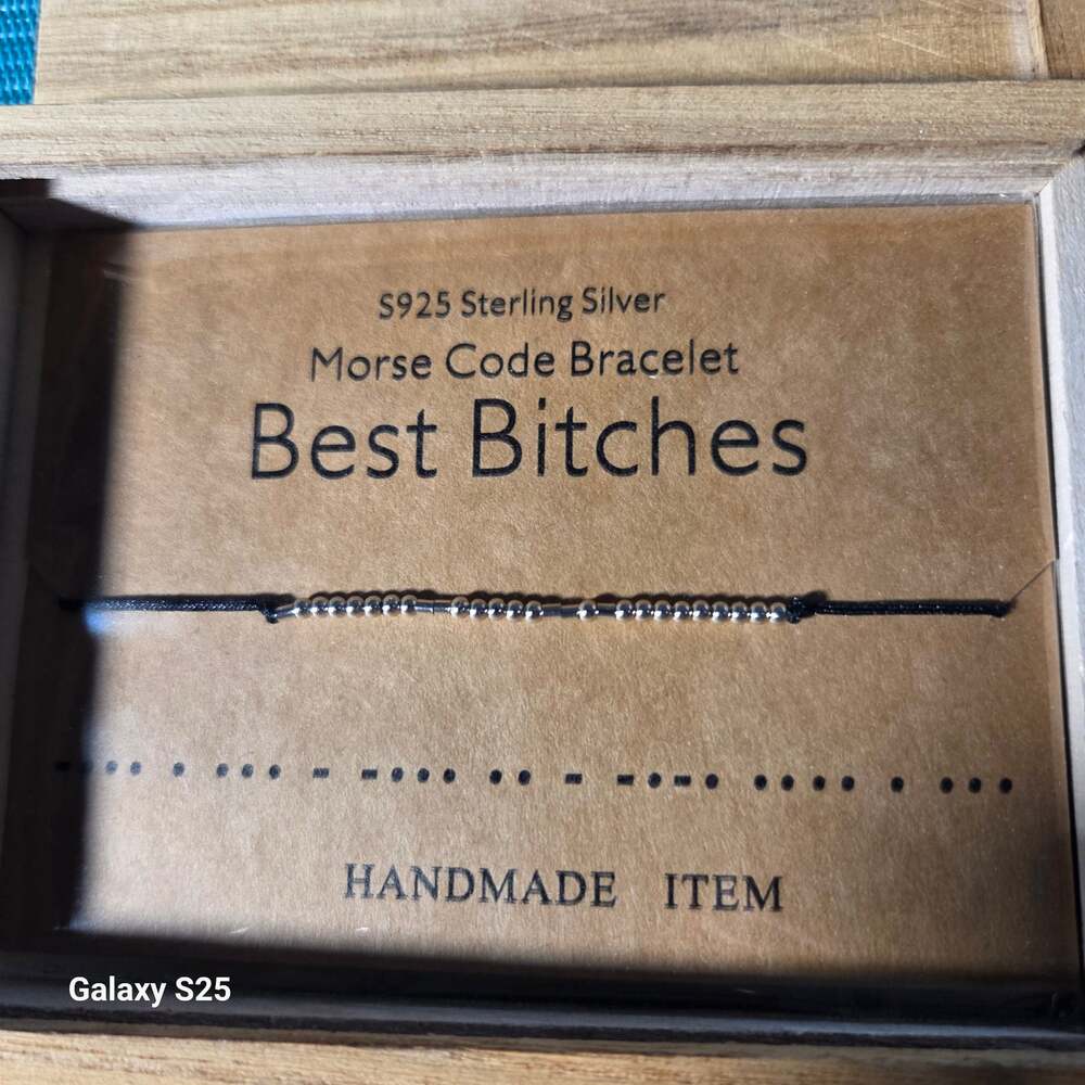 S925 Sterling Silver 'Best Bitches' Morse Code Handmade Bracelet in Wooden Gift